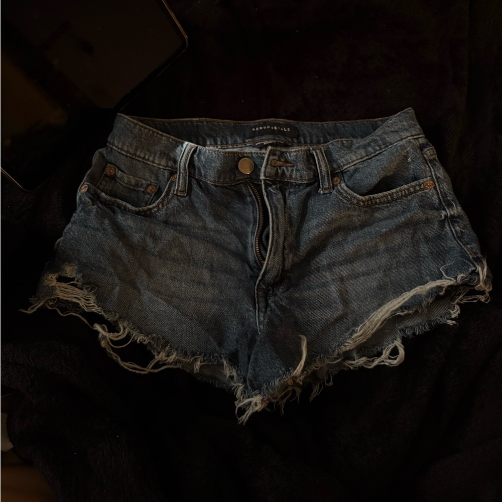 Aeropostale Women's Dark Blue Frayed Hem Denim Shorts